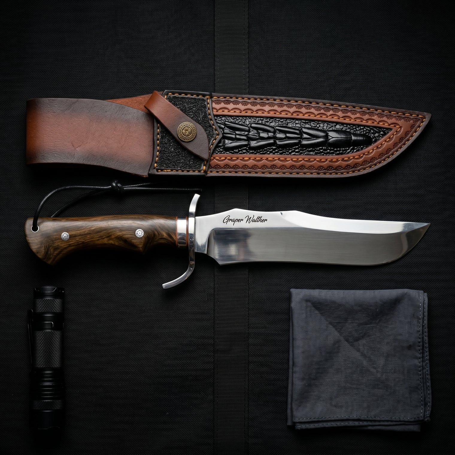 Damascus Outdoor Fixed-Blade Knife: Grand Game Heavy-Duty Tactical Knife 6890 – Outdoor Camping, EDC, Handcrafted Knife, Collectible, Gift, Display, Forged Artwork, Outdoor