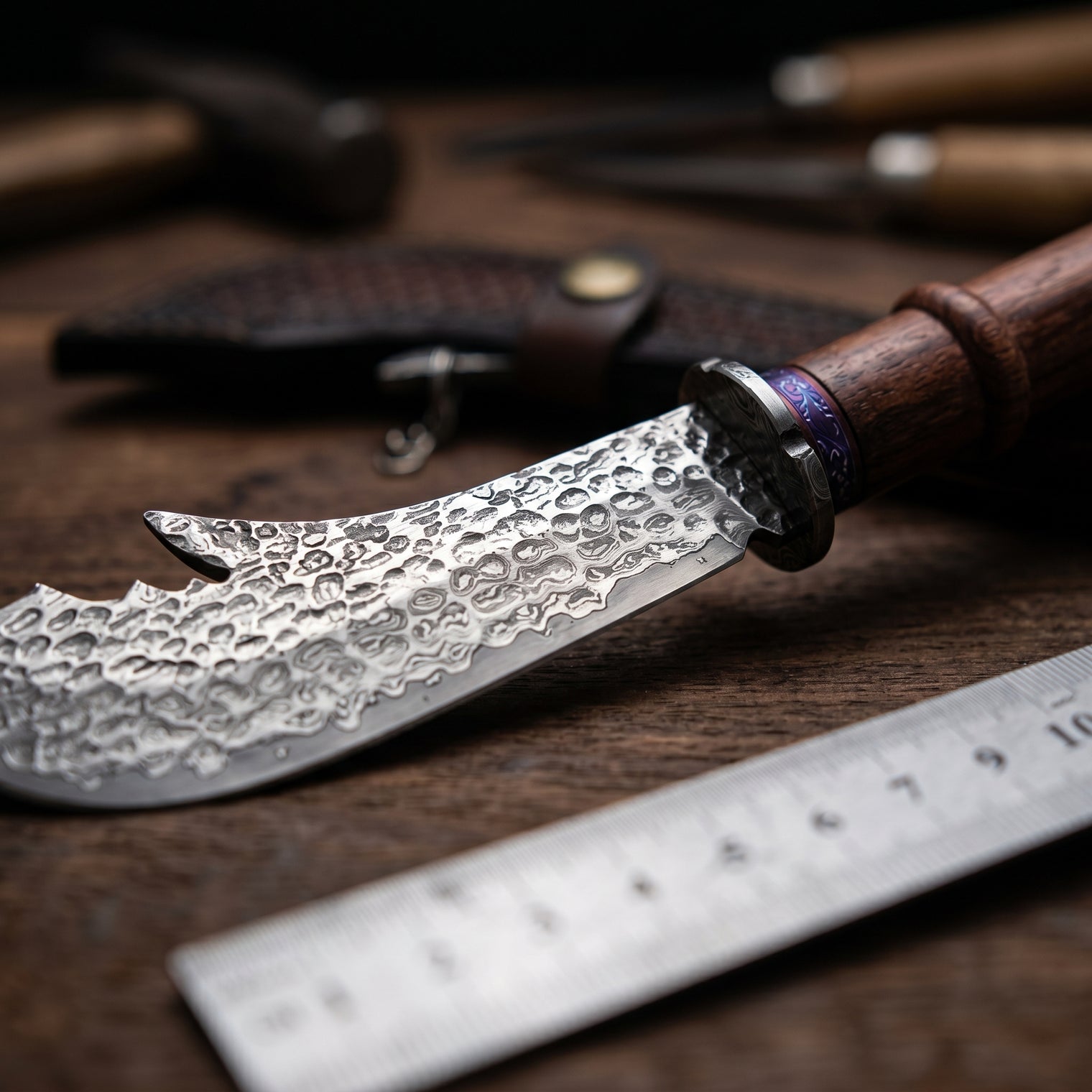 Damascus Outdoor Fixed Blade “Yanyue” Guan Yu Sword 6873 – Outdoor Camping, EDC, Handcrafted Knife, Collectible, Gift, Display, Forged Artwork, Outdoor
