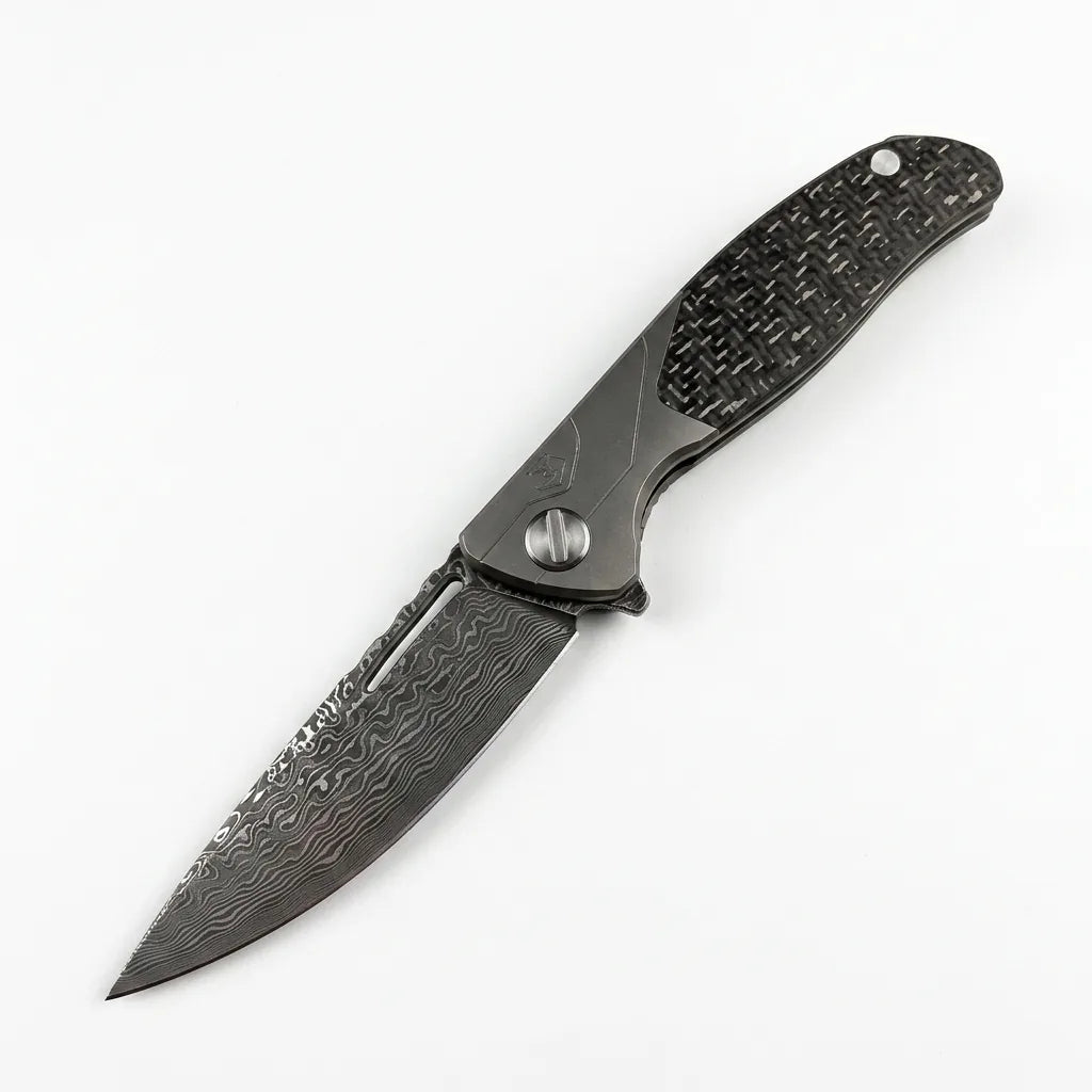 Damascus Folding Knife Bear EDC Collectible Gift - 6787