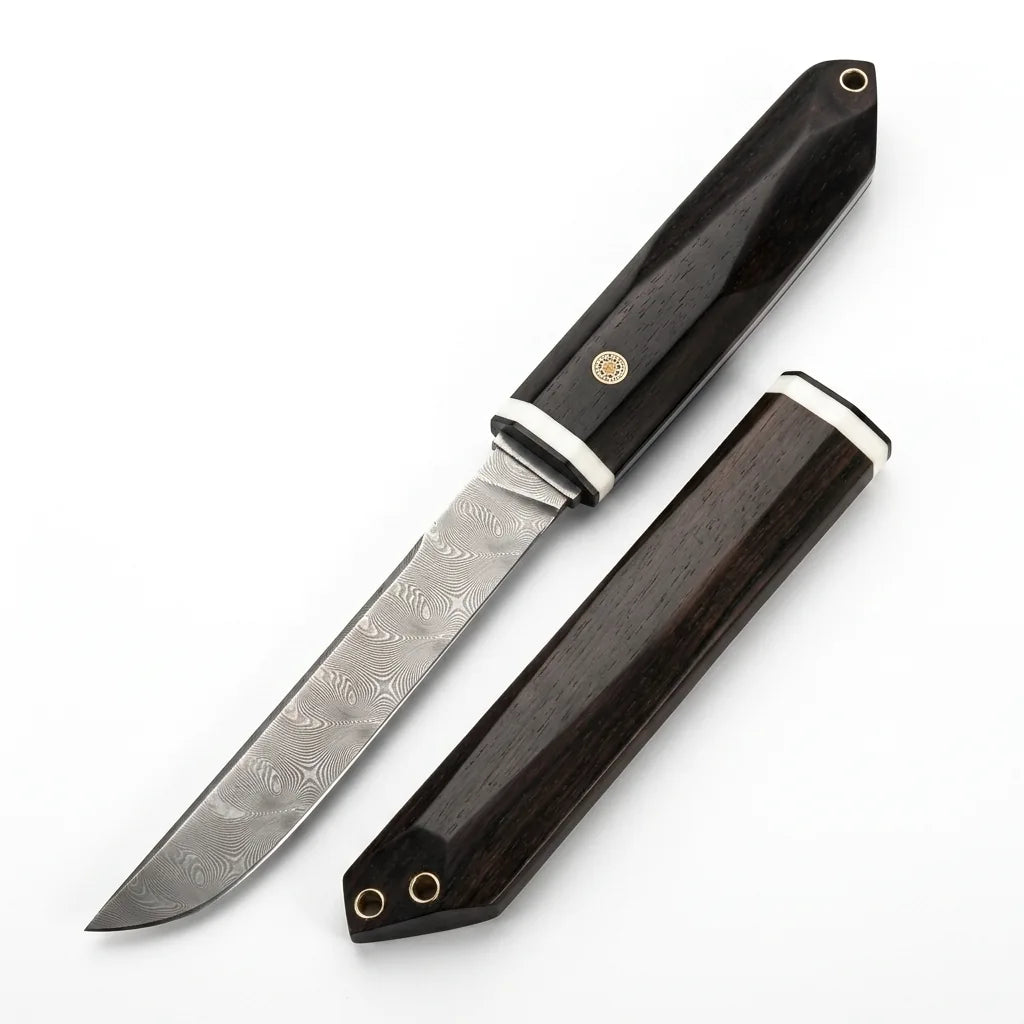 Damascus Straight Knife Bene Collectible Fixed Blade - 5743