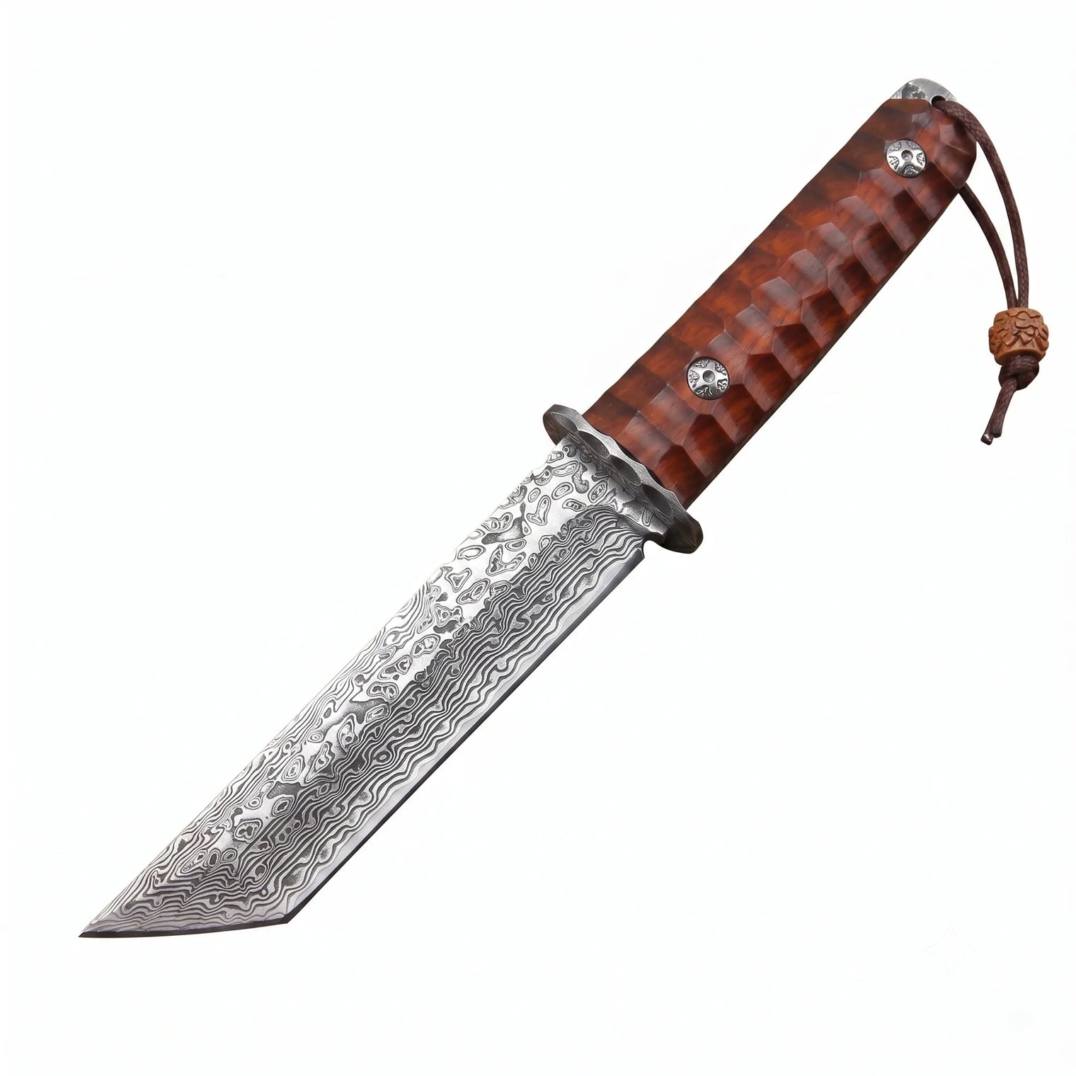 Damascus Samurai Display Knife Rosewood EDC - 4553