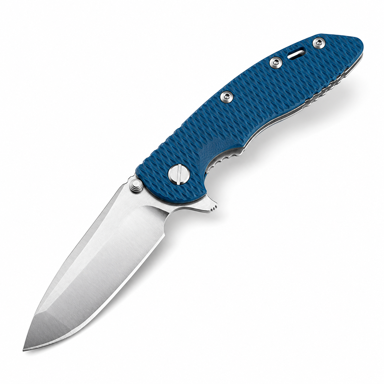Damascus Outdoor Fixed Blade Knife XM-18 (G10 Version, Titanium Handle, Blue) 1338 Outdoor Camping EDC Handcrafted Knife—Collectible Gift, Display Piece, Artfully Forged Gift Edition