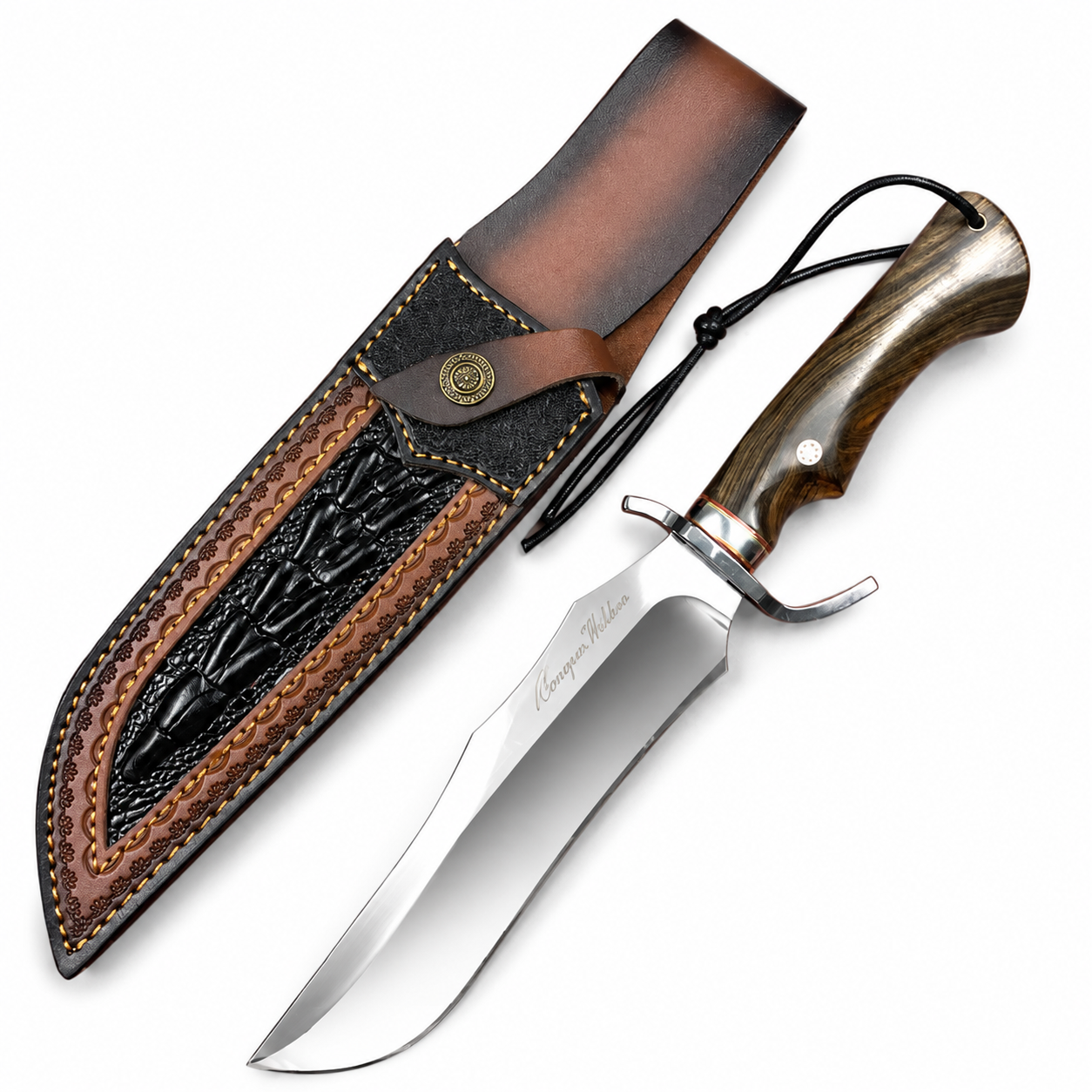 Damascus Outdoor Fixed-Blade Knife: Grand Game Heavy-Duty Tactical Knife 6890 – Outdoor Camping, EDC, Handcrafted Knife, Collectible, Gift, Display, Forged Artwork, Outdoor