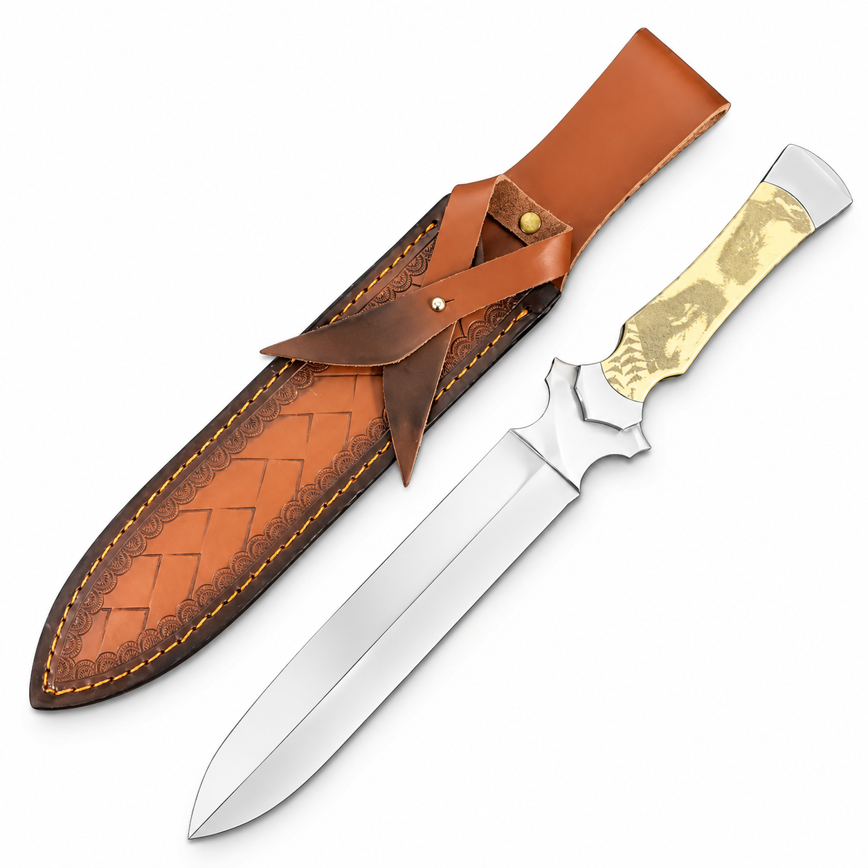 Damascus Outdoor Fixed-Blade “Sword Slave” Tactical Knife 6901 – Outdoor Camping, EDC, Handcrafted Knife, Collectible, Gift, Display, Forged Artwork, Outdoor Handcrafted Collectible