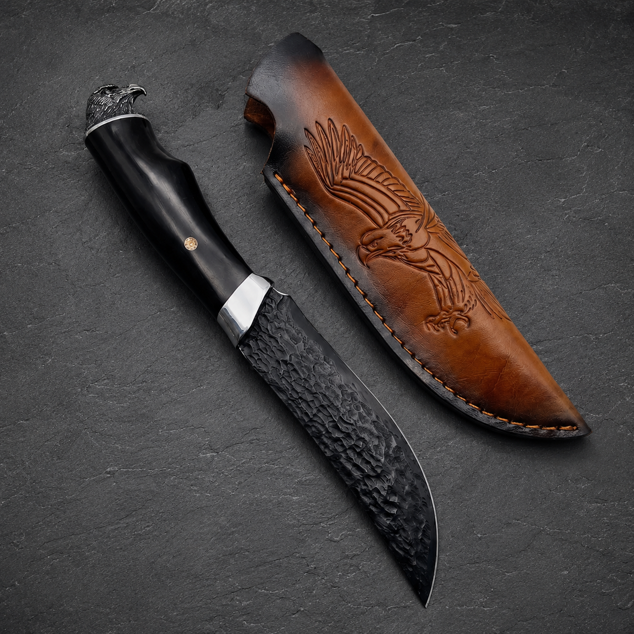 Damascus Outdoor Fixed Blade “Black Hawk” 7230 Outdoor Camping EDC Handcrafted Knife—Collectible Gift, Display Piece, Artfully Forged Gift Edition, Outdoor Handcrafted Collectible, Camping