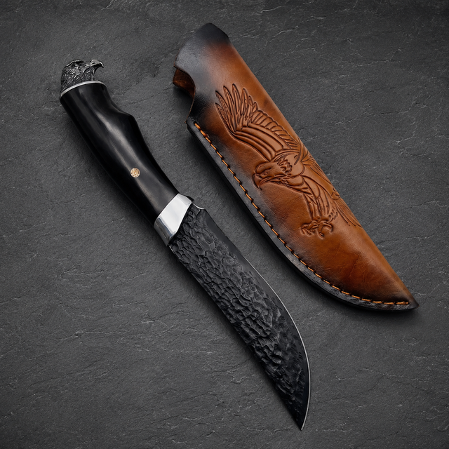 Damascus Outdoor Fixed Blade “Black Hawk” 7230 Outdoor Camping EDC Handcrafted Knife—Collectible Gift, Display Piece, Artfully Forged Gift Edition, Outdoor Handcrafted Collectible, Camping
