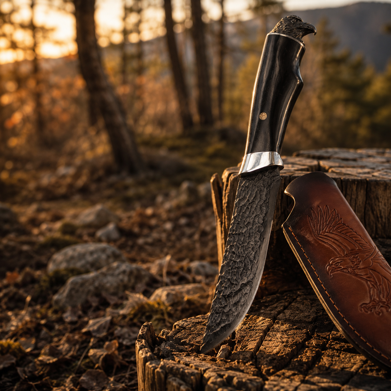 Damascus Outdoor Fixed Blade “Black Hawk” 7230 Outdoor Camping EDC Handcrafted Knife—Collectible Gift, Display Piece, Artfully Forged Gift Edition, Outdoor Handcrafted Collectible, Camping