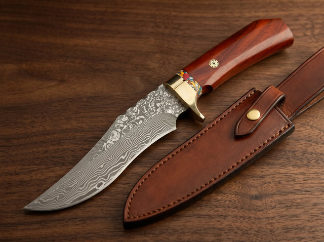 Damascus Outdoor Fixed Blade Knife – Mantis M21420 Outdoor Camping EDC Handcrafted Knife: Collectible Gift, Display Piece, Hand-Forged Artistic Gift Edition for Outdoor Use