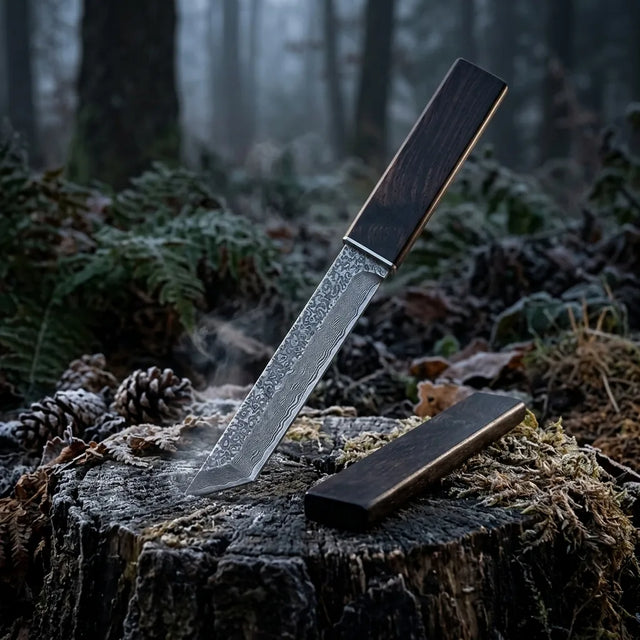Damascus Straight Knife Blac Collectible Fixed Blade - 5347