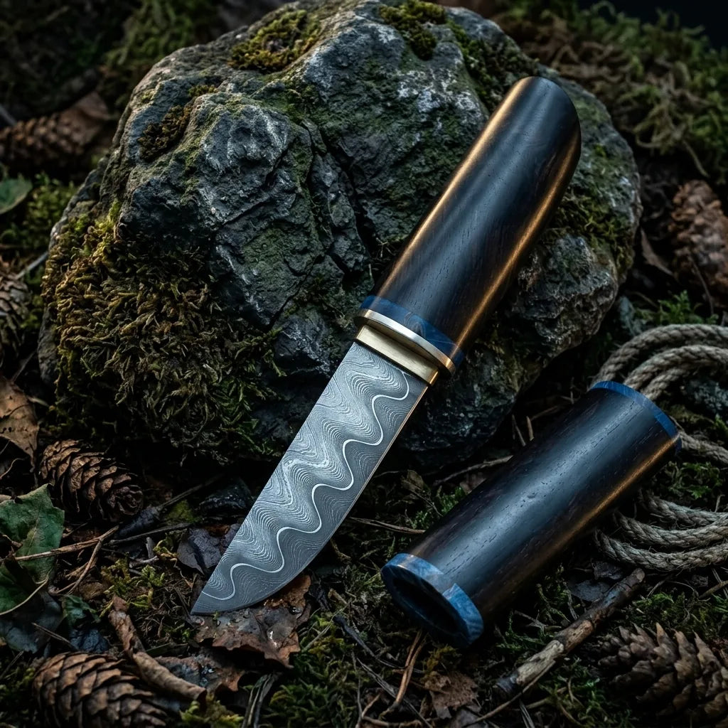 Damascus Straight Knife Purp Collectible Fixed Blade - 5800
