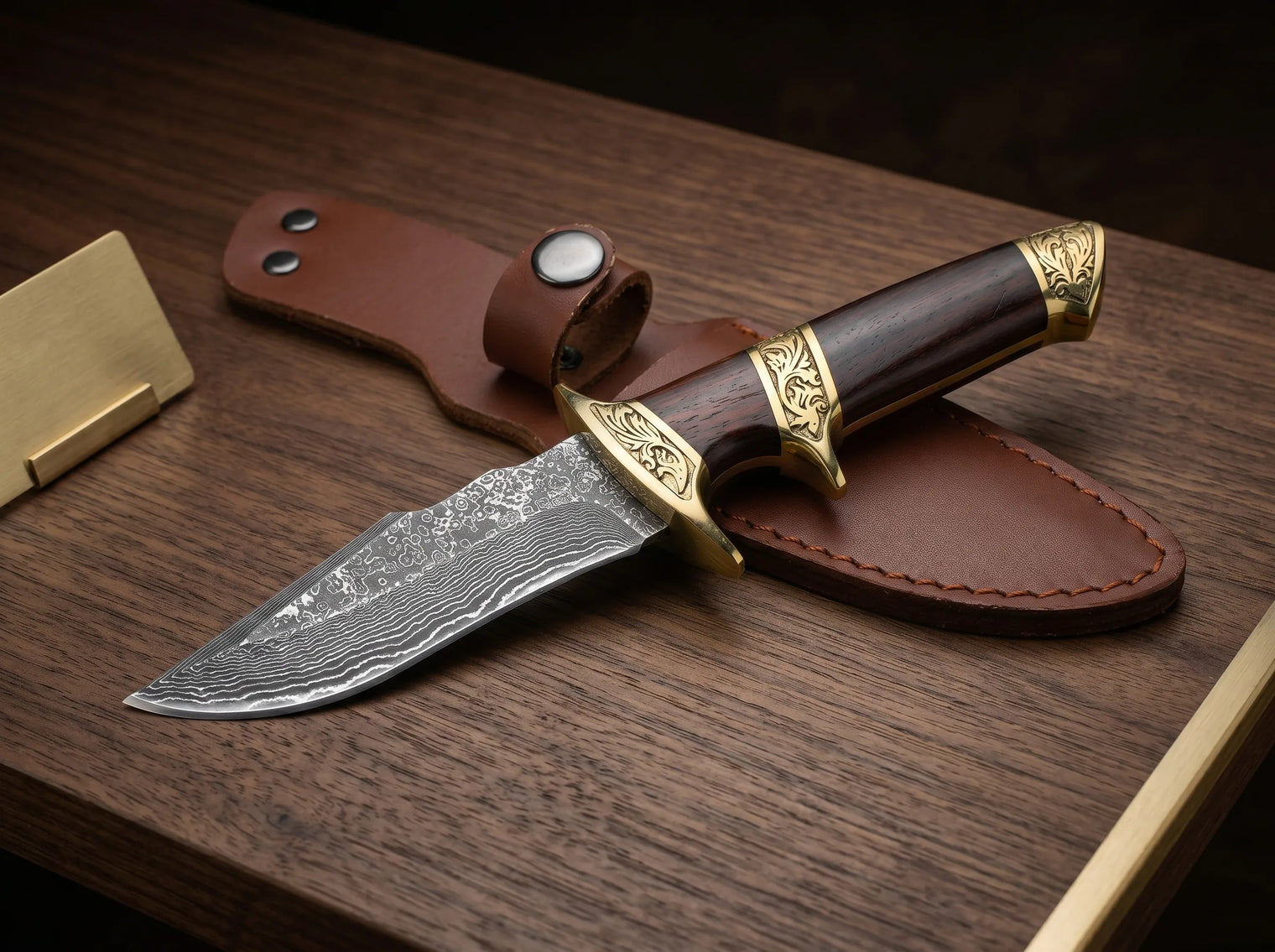 Damascus Hunting Fixed Blade Knife Outdoor EDC - 2936