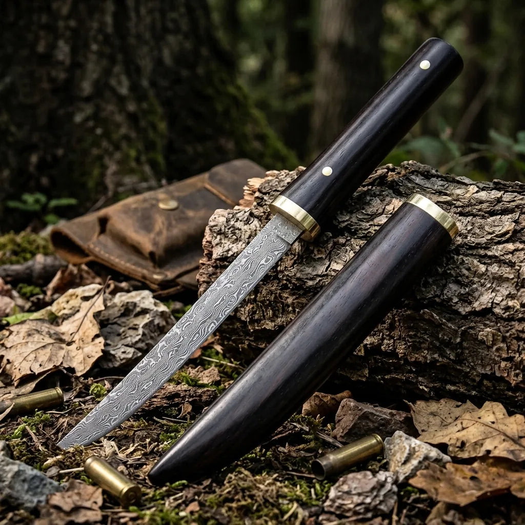 Damascus Straight Knife Mini Collectible Fixed Blade - 5539