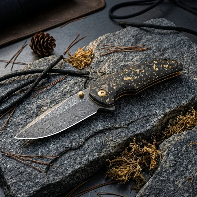 Damascus Folding Knife Eagle Eye EDC Collectible Gift - 6111