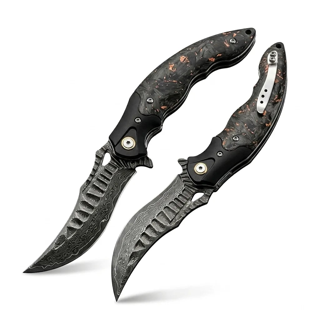 Damascus Folding Knife Abyss EDC Collectible Gift - 7102