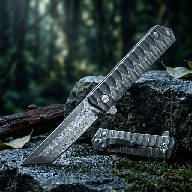 Damascus Folding Knife Sure Kill EDC Collectible Gift - 6798