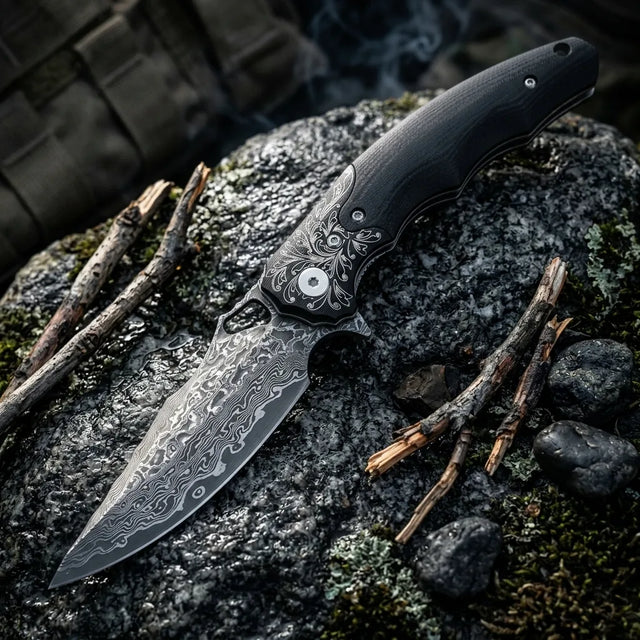 Damascus Folding Knife Drago EDC Collectible Gift - 7104