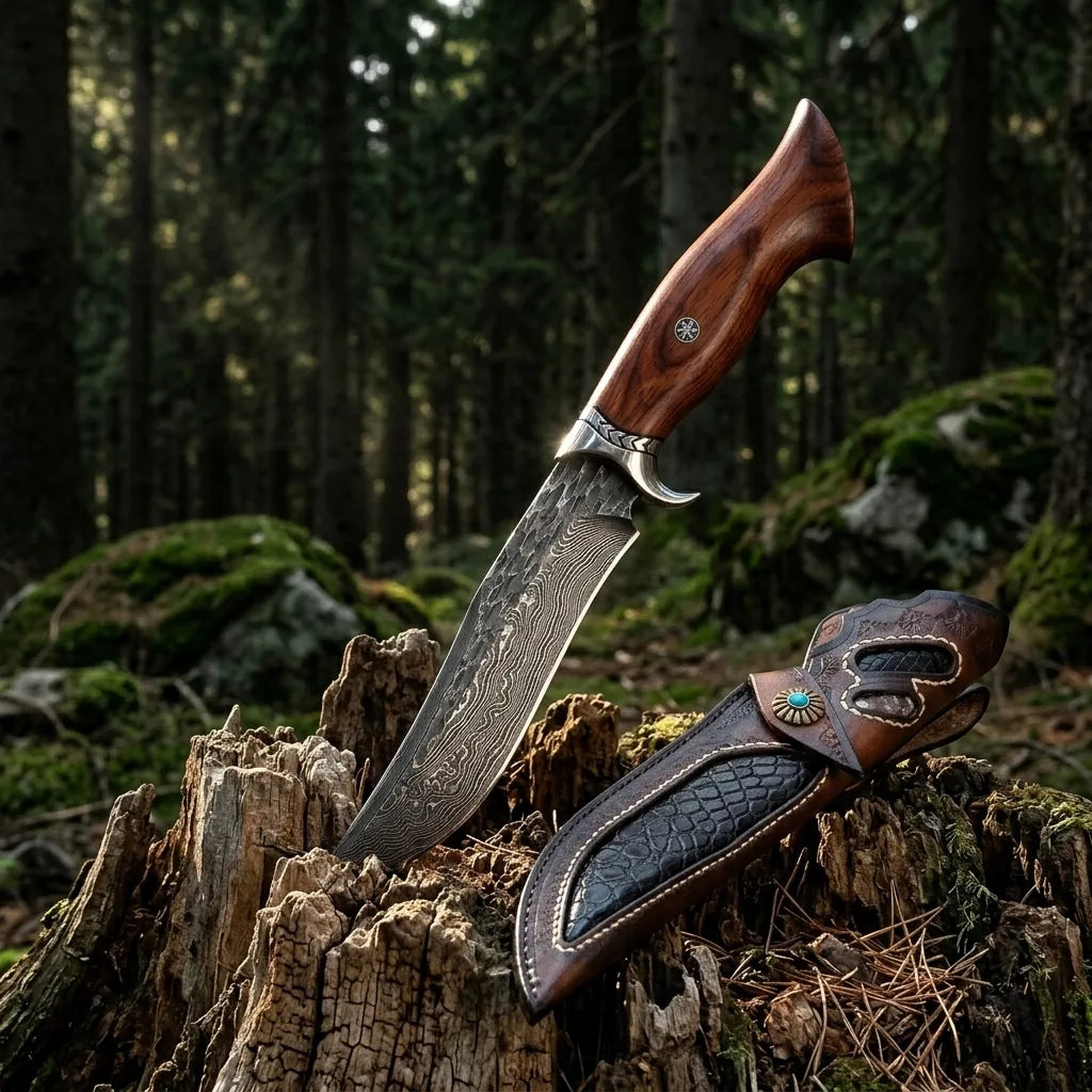 Damascus Straight Knife Akab Collectible Fixed Blade - 5724
