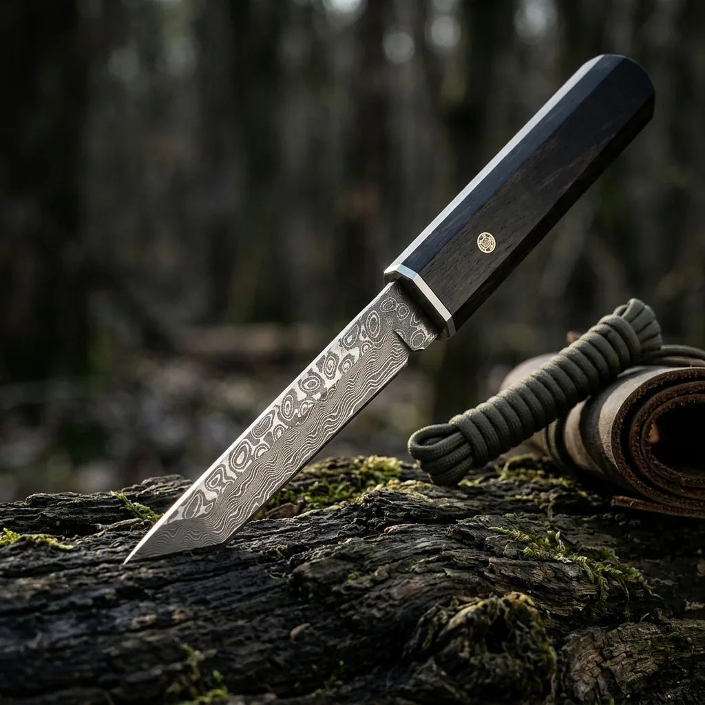 Damascus Straight Knife Kend Collectible Fixed Blade - 5594