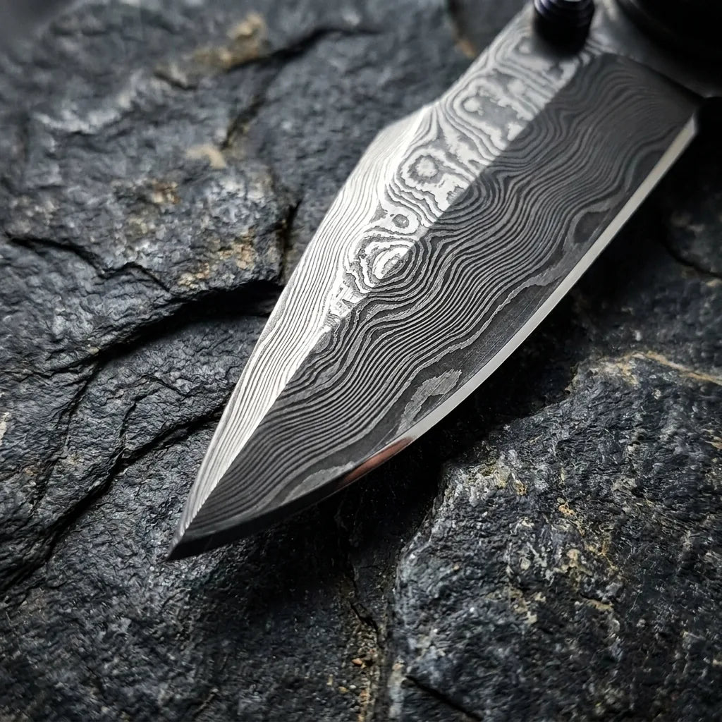 Damascus Folding Knife Hunti EDC Collectible Gift - 4375