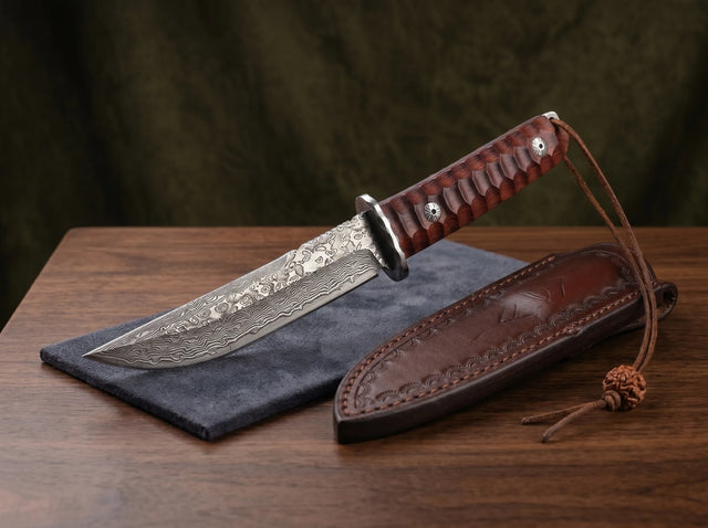 Damascus Samurai Katana Display Knife Rosewood - 5030