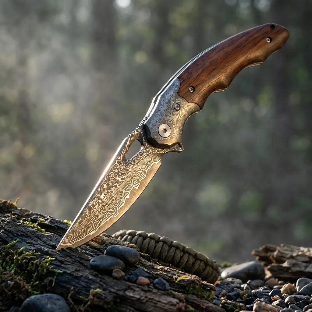 Damascus Folding Knife Spiri EDC Collectible Gift - 7103