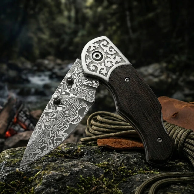 Damascus Folding Knife Leader Mini Camping EDC Folder - 6426