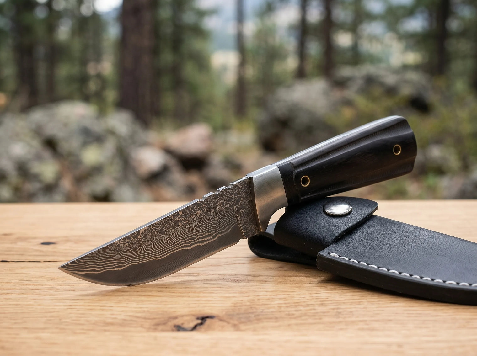 Damascus Outdoor Camping Knife Ebony EDC Blade - 2821