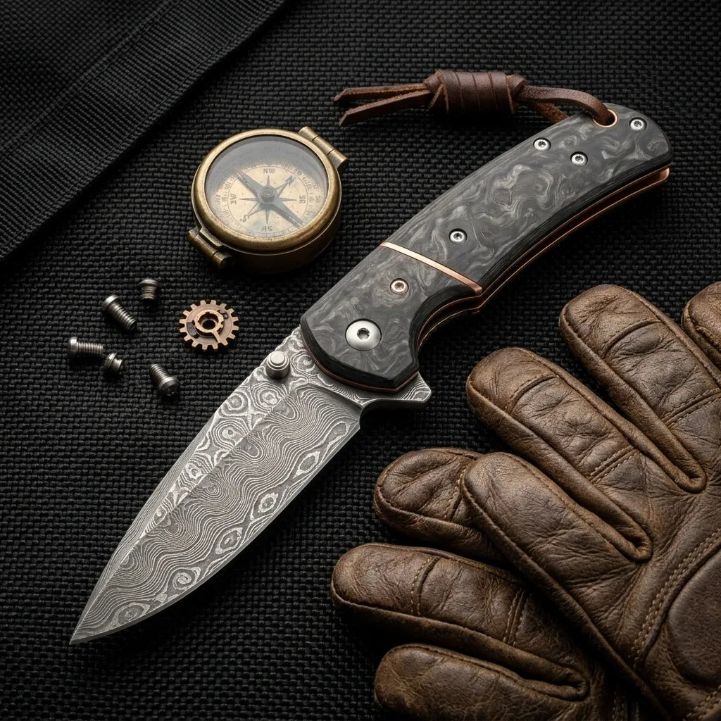 Damascus Folding Knife Night EDC Collectible Gift - 6175
