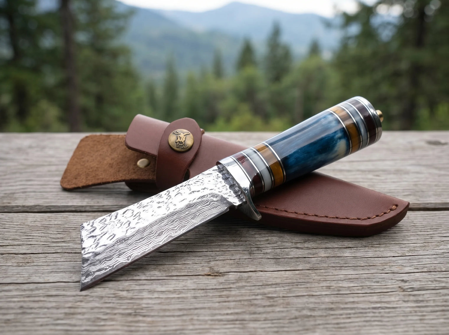 Damascus Samurai Fixed Blade Knife Outdoor EDC - 3754