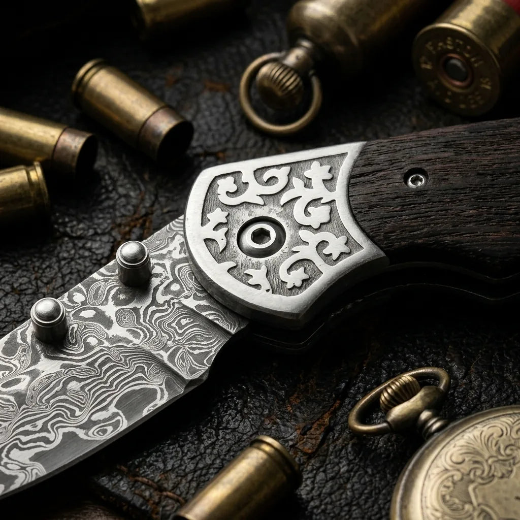 Damascus Folding Knife Leader Mini Camping EDC Folder - 6426