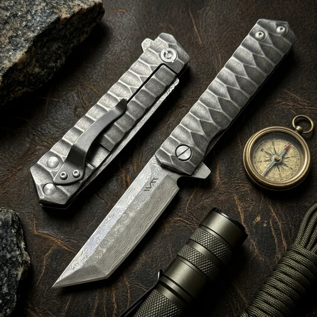 Damascus Folding Knife Sure Kill EDC Collectible Gift - 6798