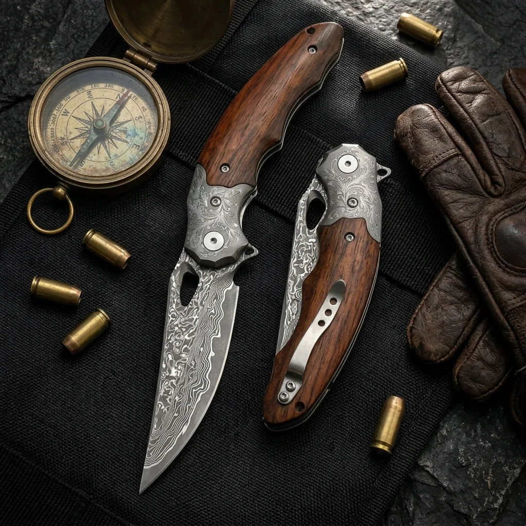 Damascus Folding Knife Spiri EDC Collectible Gift - 7103