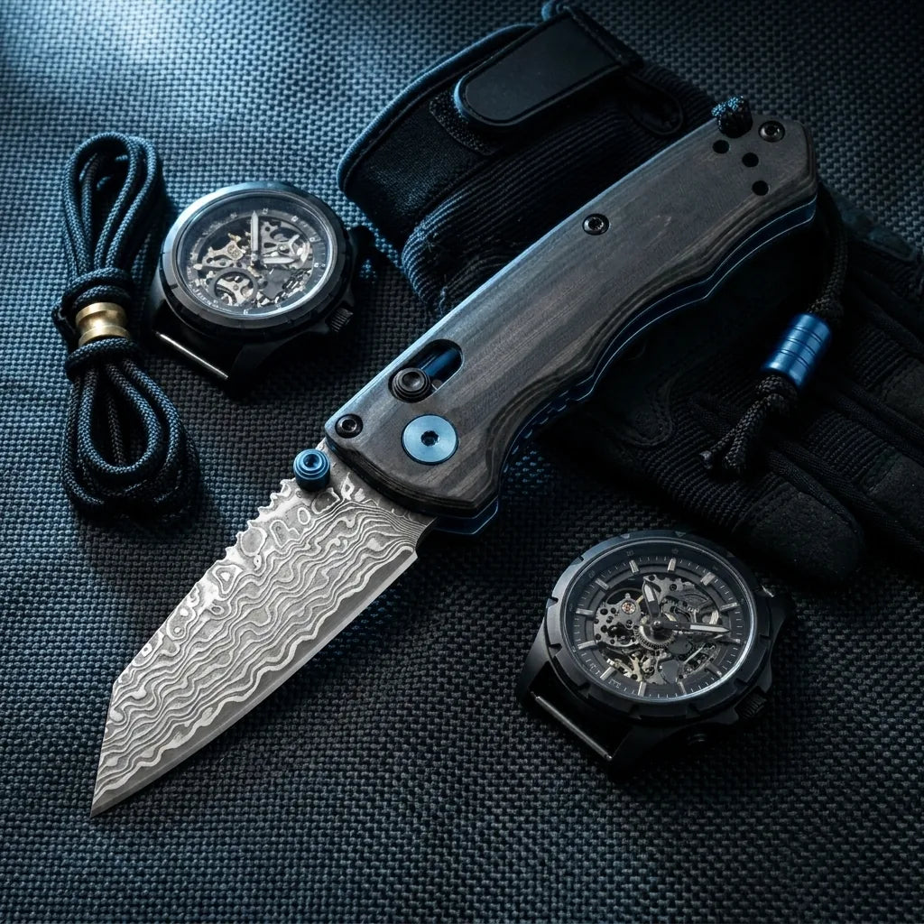 Damascus Folding Knife BENCH EDC Collectible Gift - 6502