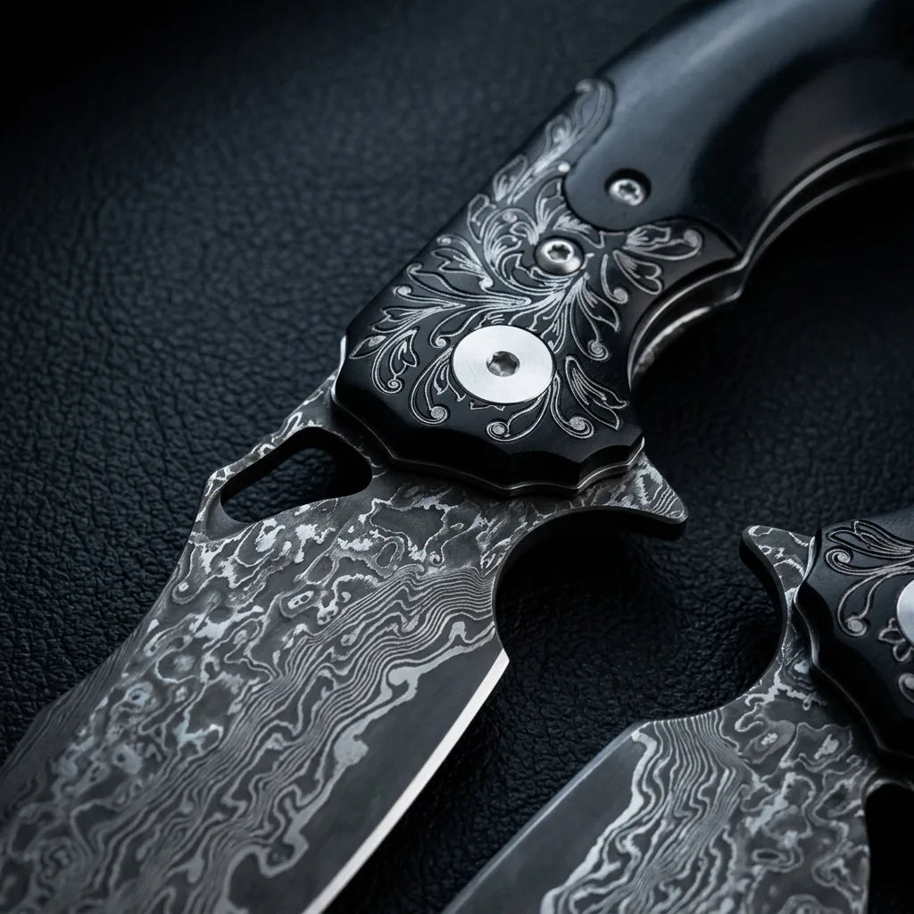 Damascus Folding Knife Drago EDC Collectible Gift - 7104