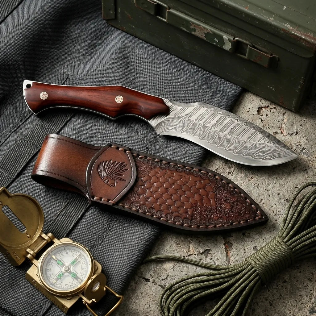 Damascus Straight Knife Wuzu Collectible Fixed Blade - 5311