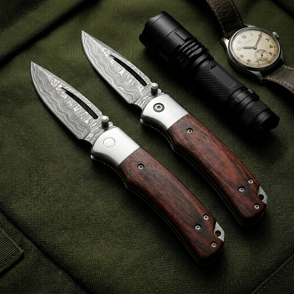 Damascus Folding Knife Leech EDC Collectible Gift - 5322