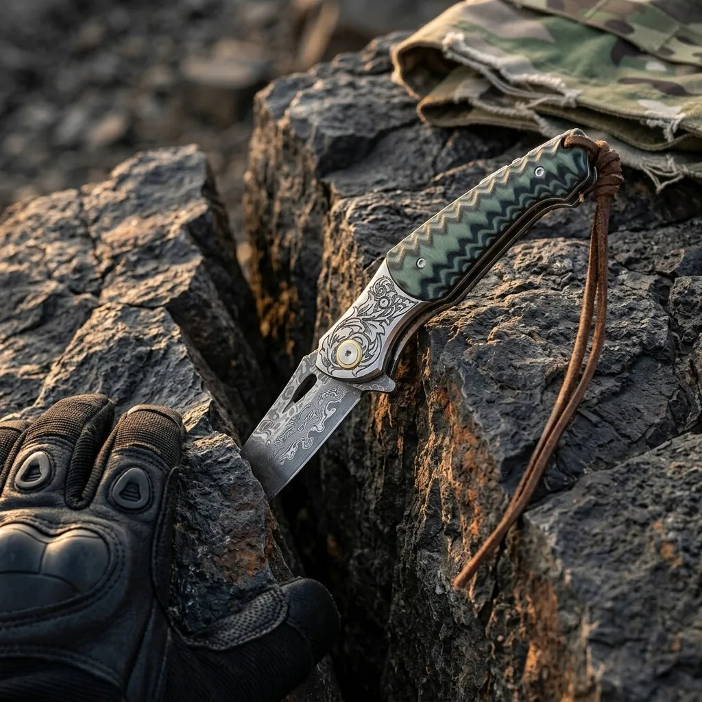 Damascus EDC Folder Golden Eagle EDC Collectible Gift - 7065