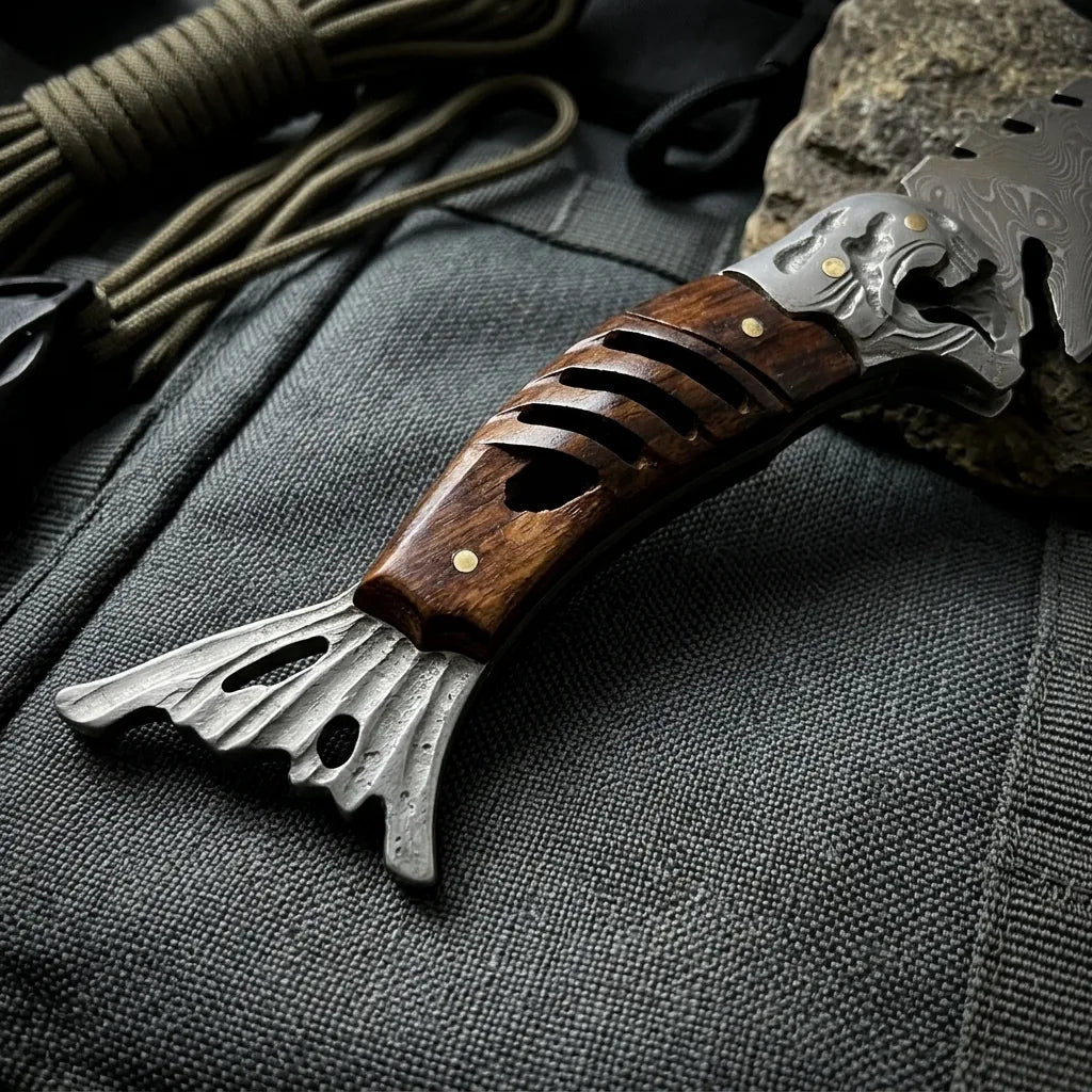 Damascus Fixed Blade Cloud Shark Camping Fixed Knife - 6190