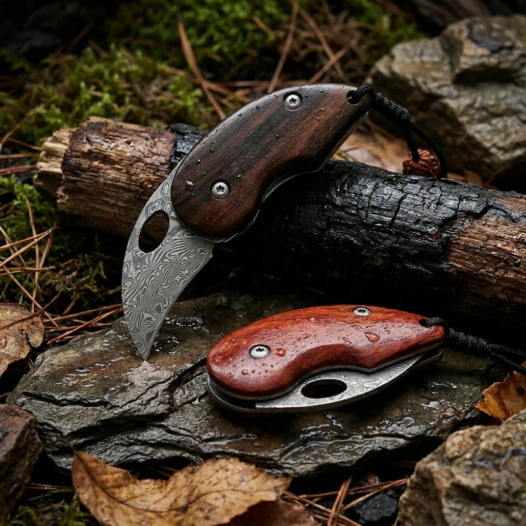 Damascus Folding Knife Bean Mini EDC Collectible Gift - 4231