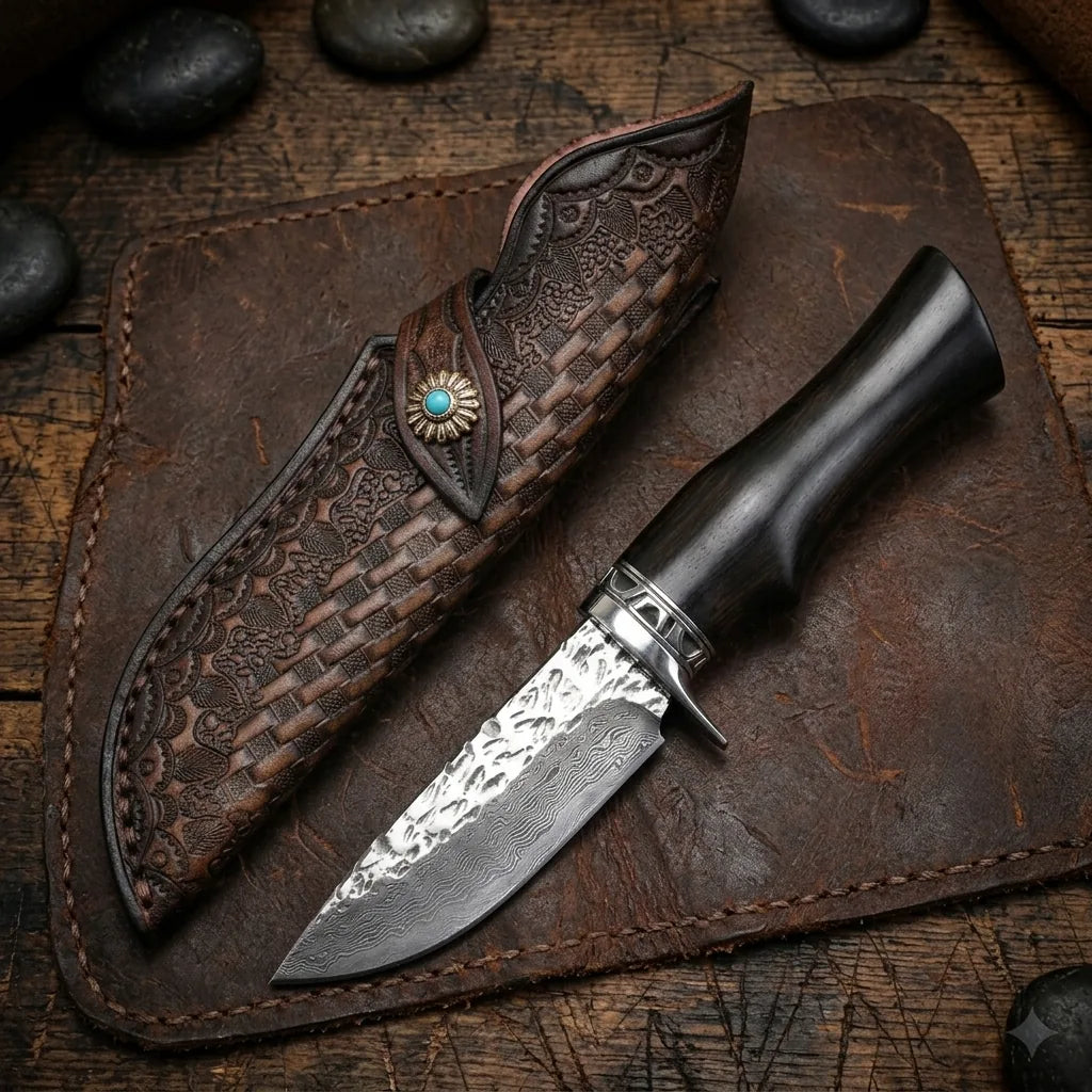 Damascus Straight Knife Hunt Collectible Fixed Blade - 5349