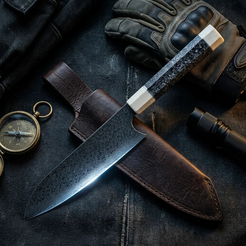 Damascus Straight Knife Gala Collectible Fixed Blade - 5145