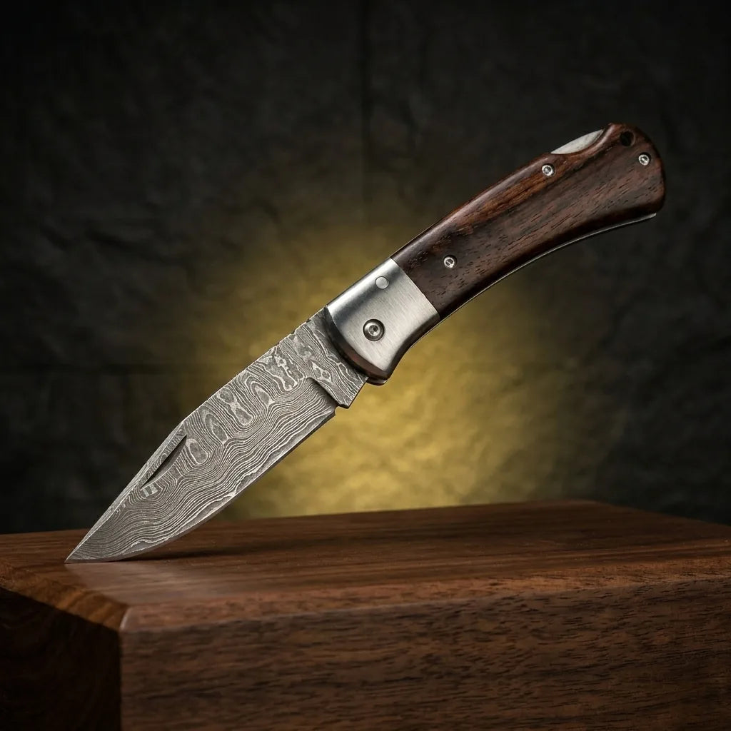 Damascus Folding Knife Leech EDC Collectible Gift - 5322