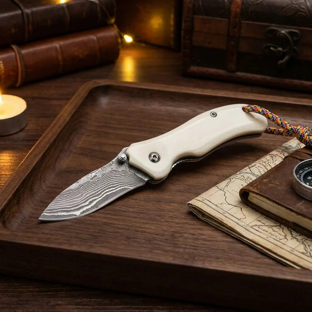 Damascus Folding Knife Damas EDC Collectible Gift - 4008