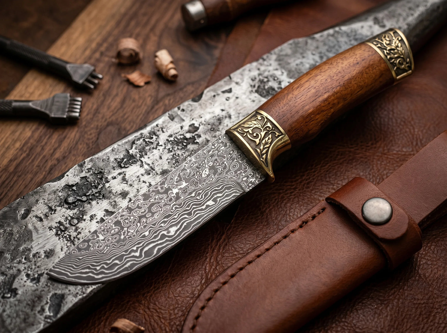 Damascus Hunting Fixed Blade Knife Outdoor EDC - 3664