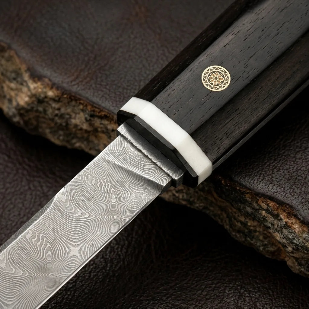 Damascus Straight Knife Bene Collectible Fixed Blade - 5743