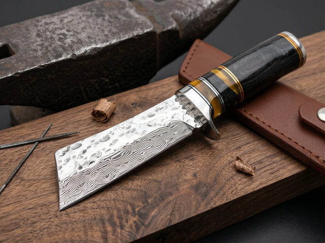 Damascus Antler Handle Fixed Blade Knife Outdoor - 3827