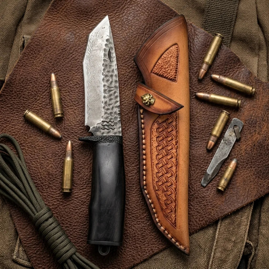 Damascus Straight Knife Chun Collectible Fixed Blade - 5619