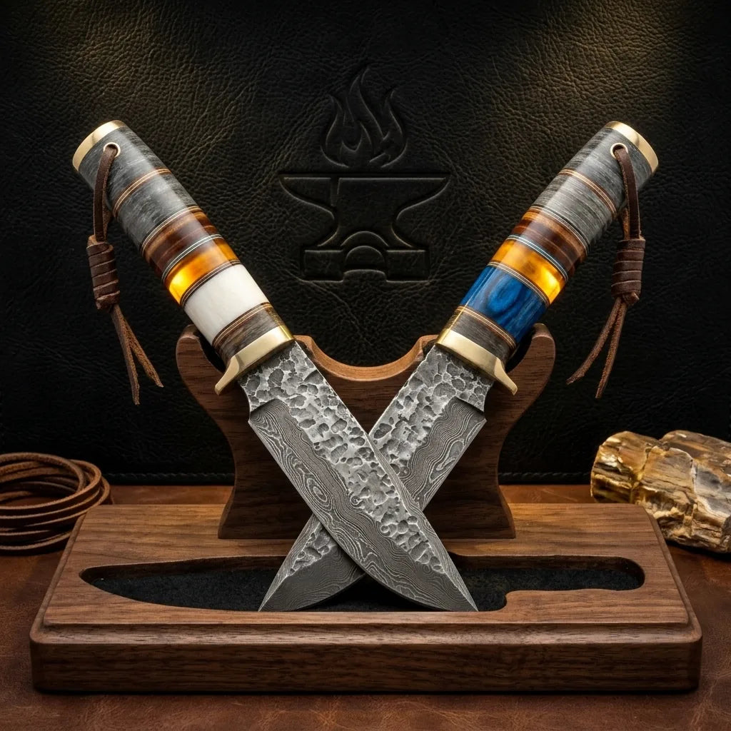 Damascus Straight Knife Litt Collectible Fixed Blade - 5214