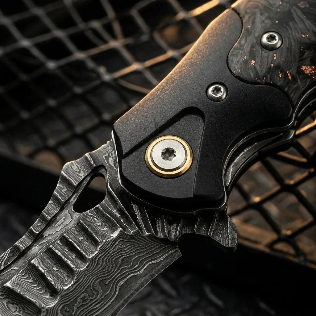 Damascus Folding Knife Abyss EDC Collectible Gift - 7102