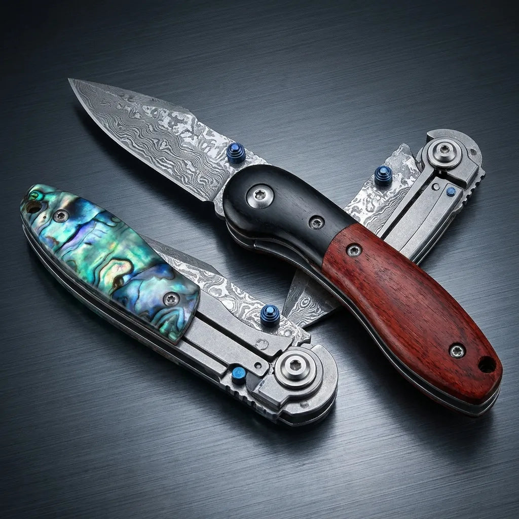 Damascus Folding Knife Hunti EDC Collectible Gift - 4375